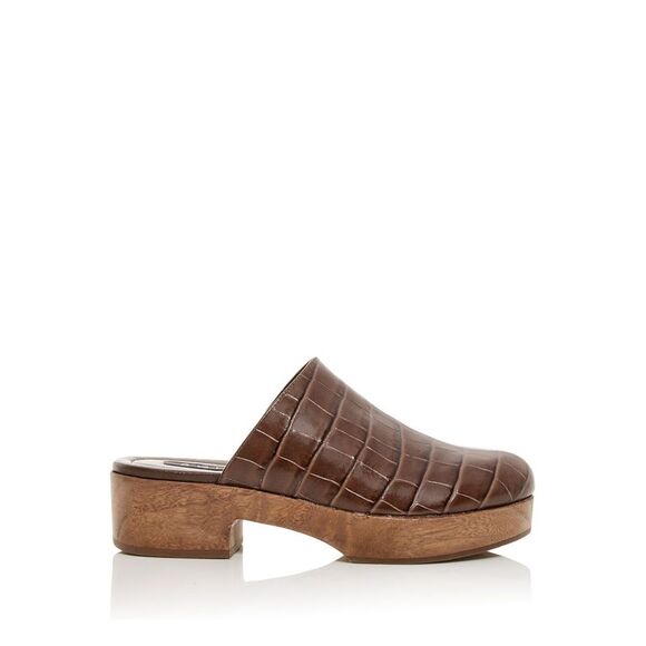 AQUA Shoes - AQUA Womens Brown Crocodile Toe Block Heel Slip On Leather Clogs Shoes 7.5 B